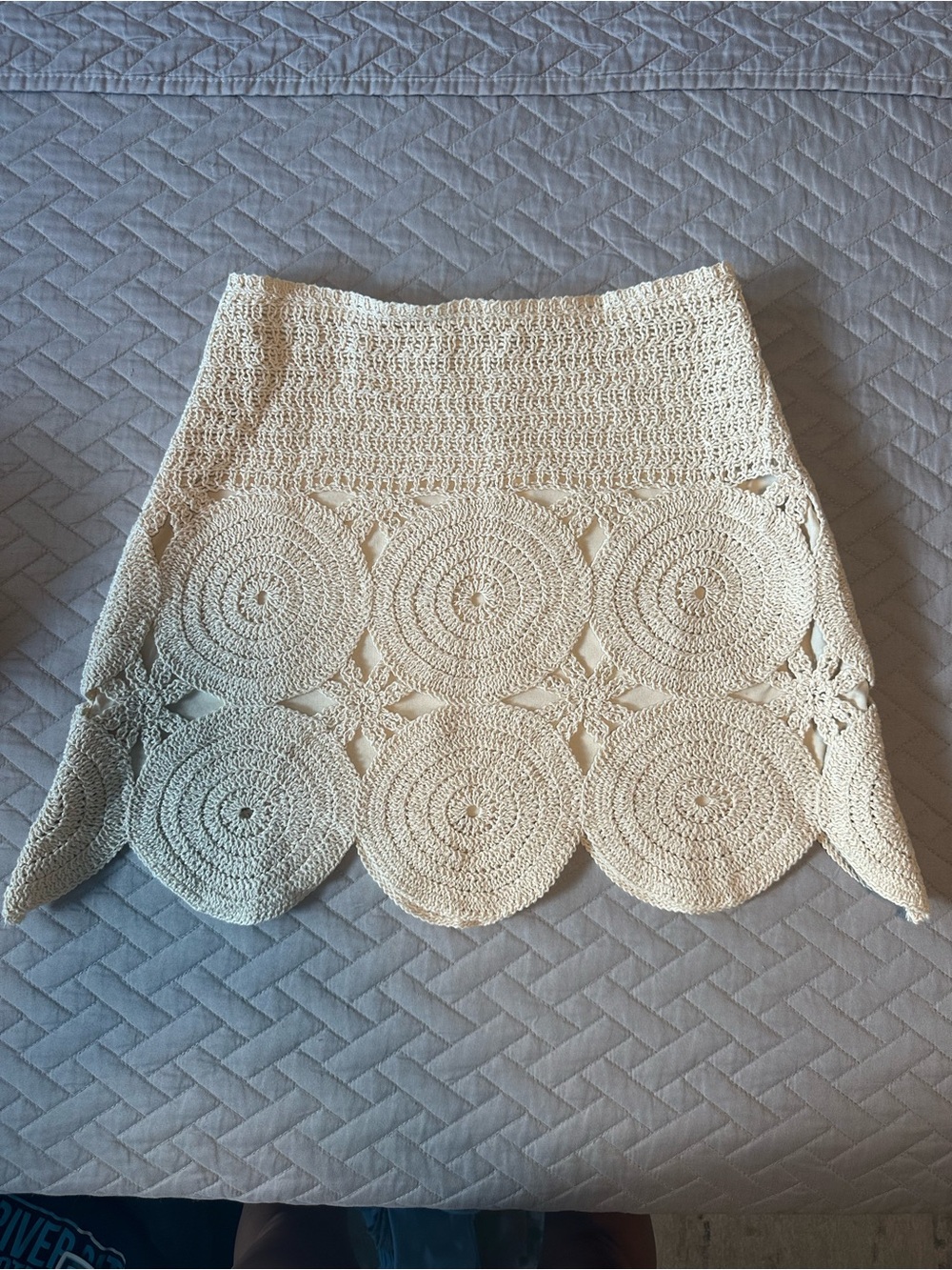 Beige Crochet Circle Mini Skirt